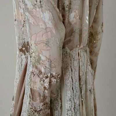 Alternate image for Victorian inspired lace overlay and maxi dress with long sleeves in champagne