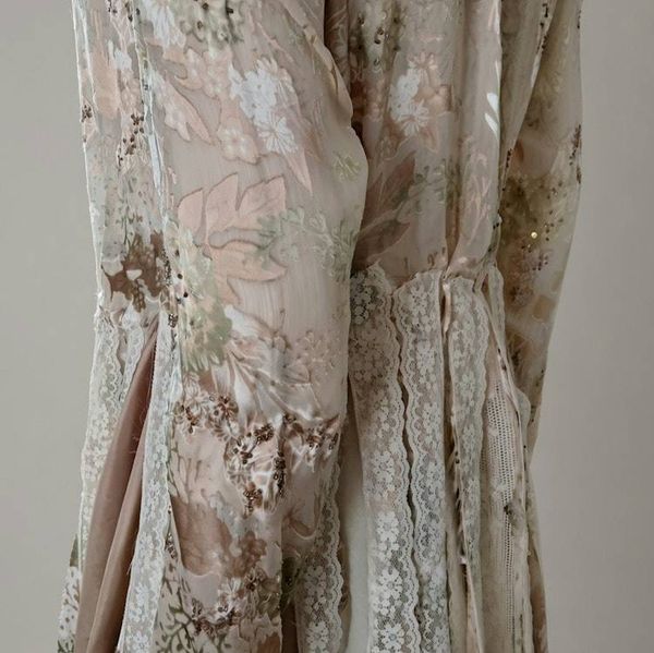 Alternate image for Victorian inspired lace overlay and maxi dress with long sleeves in champagne