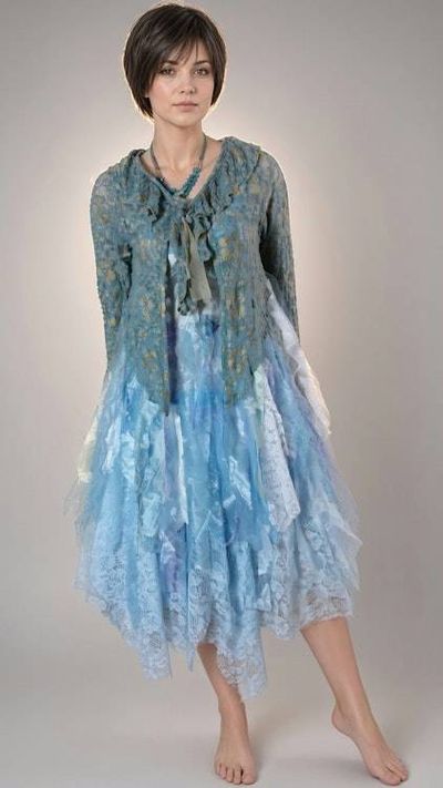 Alternate image for Handcrafted unique two-piece dress with soft light jacket