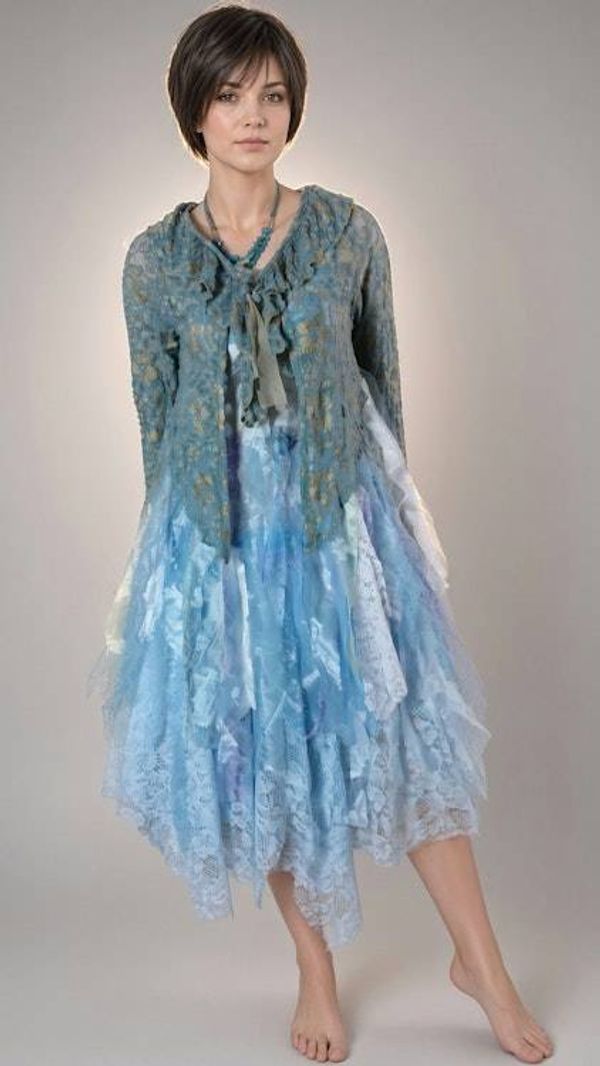 Alternate image for Handcrafted unique two-piece dress with soft light jacket