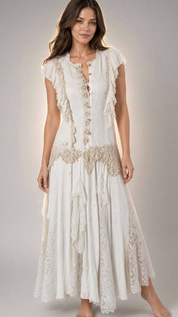Alternate image for Bohemian lace and cotton-trimmed maxi dress with flutter sleeves
