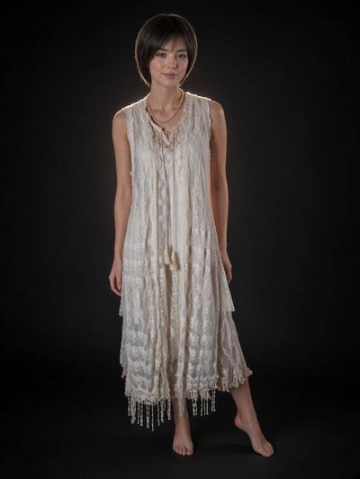 Alternate image for Vintage look lace sleeveless dress with fringe trim and robe