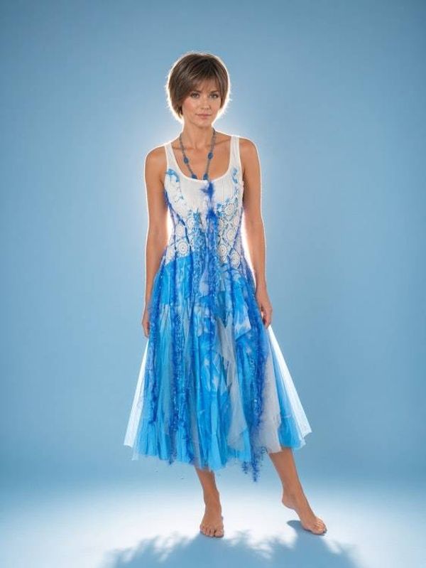Alternate image for Ocean waves ombré crochet & rayon sleeveless dress with handkerchief hem