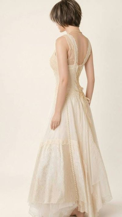 Alternate image for Ethereal Empire Waist Lace Wedding Gown in Ivory and Champagne