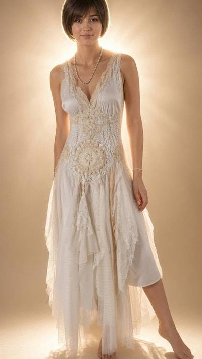 Alternate image for Vintage-Inspired ivory lace and tulle asymmetric evening or wedding dress