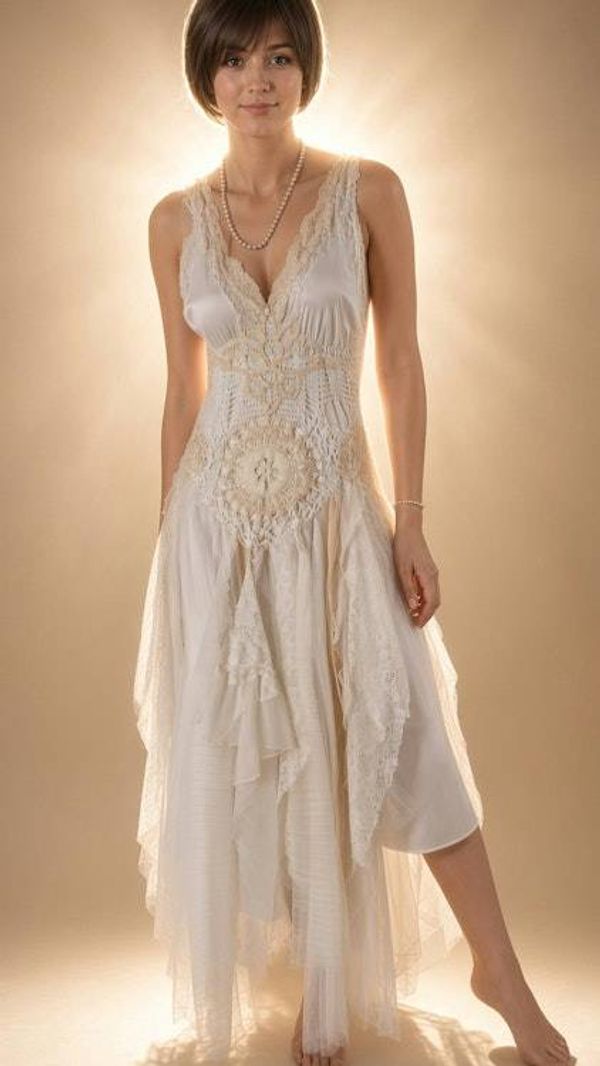 Alternate image for Vintage-Inspired ivory lace and tulle asymmetric evening or wedding dress