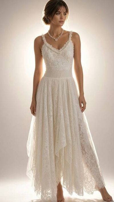Primary image for Elegant Ivory lace asymmetric hem bridal gown with vintage buttons