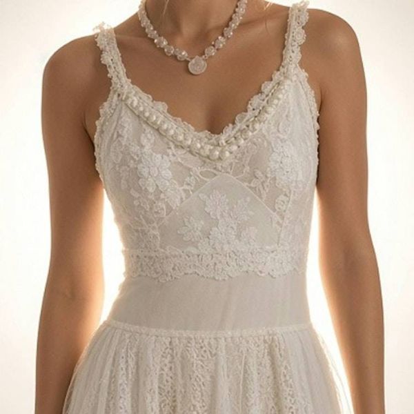 Alternate image for Elegant Ivory lace asymmetric hem bridal gown with vintage buttons