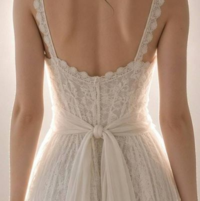Alternate image for Elegant Ivory lace asymmetric hem bridal gown with vintage buttons