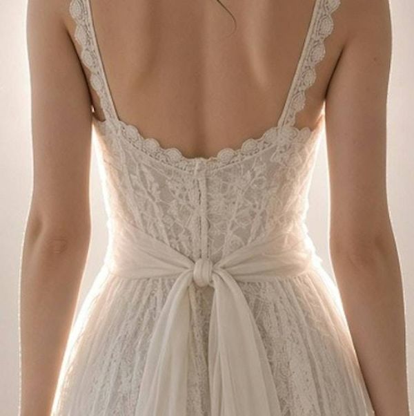 Alternate image for Elegant Ivory lace asymmetric hem bridal gown with vintage buttons