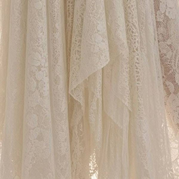 Alternate image for Elegant Ivory lace asymmetric hem bridal gown with vintage buttons