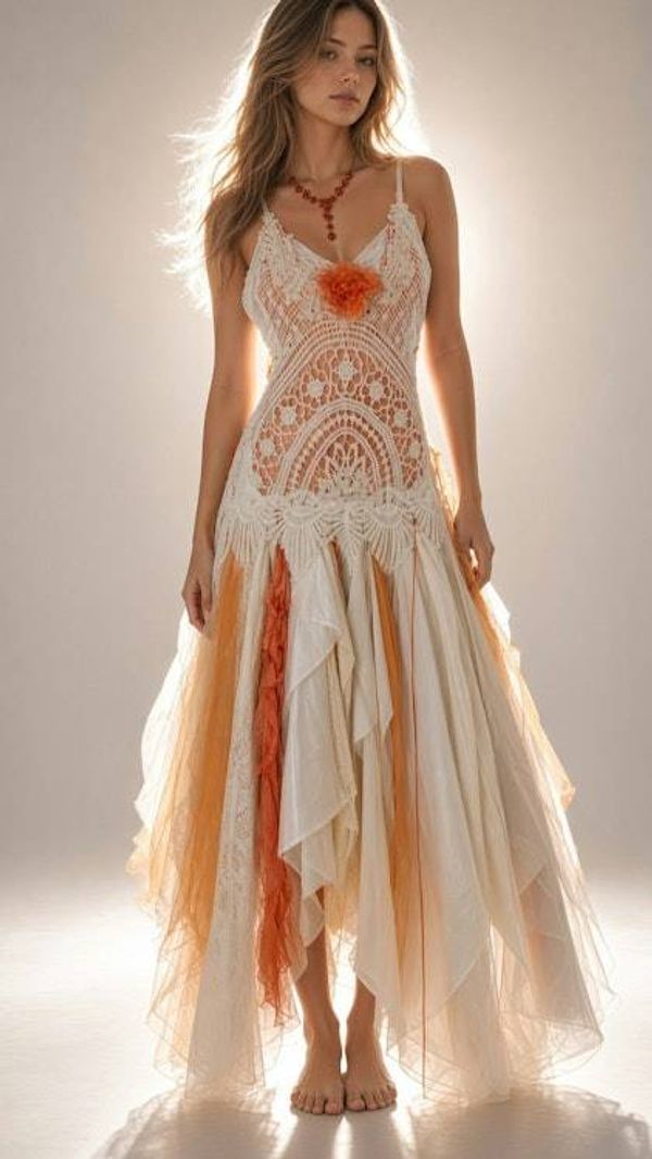 Alternate image for Handcrafted Crochet Boho Maxi Dress with Asymmetric Hem