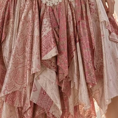 Alternate image for Bohemian handkerchief hem pink and white dress with floral crochet and corset lacing