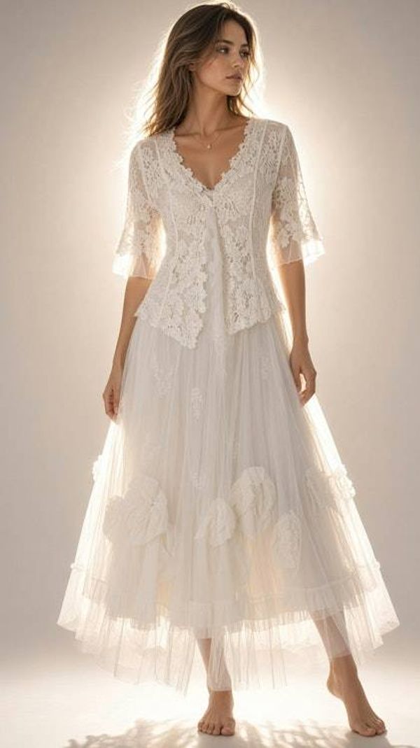 Alternate image for Romantic rose embellished tulle tea-length dress with sheer sleeves and light jacket