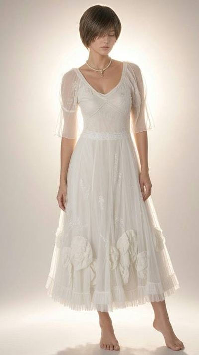 Alternate image for Romantic rose embellished tulle tea-length dress with sheer sleeves and light jacket