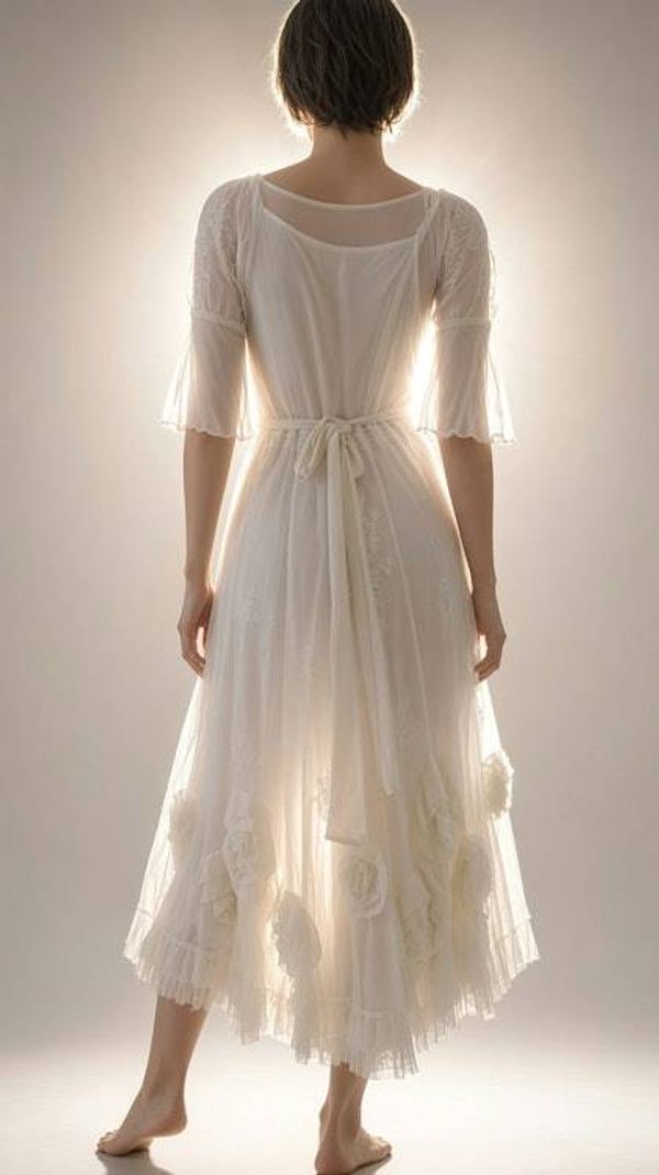 Alternate image for Romantic rose embellished tulle tea-length dress with sheer sleeves and light jacket