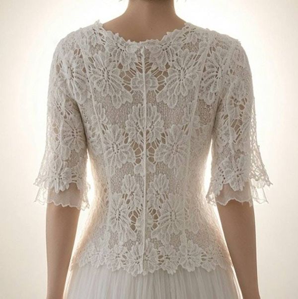 Alternate image for Romantic rose embellished tulle tea-length dress with sheer sleeves and light jacket