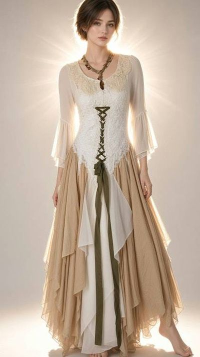 Primary image for Ethereal Renaissance Medieval-Inspired gown with corset lacing and bell sleeves