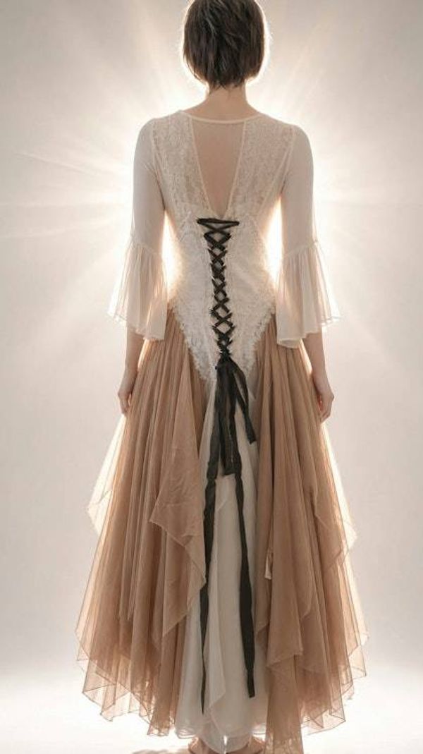 Alternate image for Ethereal Renaissance Medieval-Inspired gown with corset lacing and bell sleeves