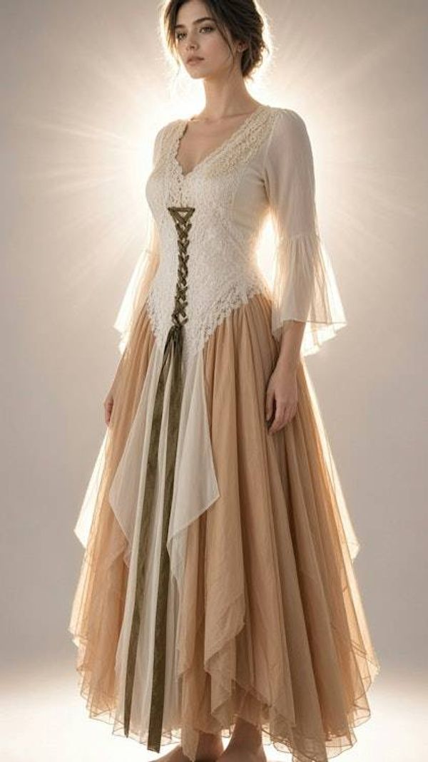 Alternate image for Ethereal Renaissance Medieval-Inspired gown with corset lacing and bell sleeves