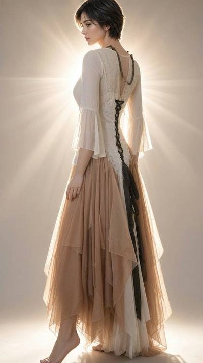 Alternate image for Ethereal Renaissance Medieval-Inspired gown with corset lacing and bell sleeves