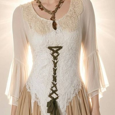 Alternate image for Ethereal Renaissance Medieval-Inspired gown with corset lacing and bell sleeves