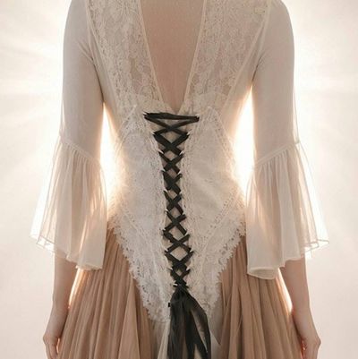 Alternate image for Ethereal Renaissance Medieval-Inspired gown with corset lacing and bell sleeves