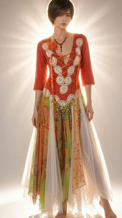 Primary image for Handcrafted Bohemian dress with embellished bodice and multi-panel Skirt