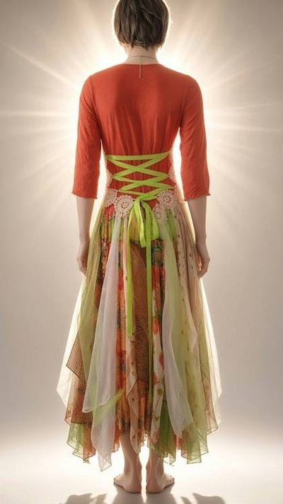 Alternate image for Handcrafted Bohemian dress with embellished bodice and multi-panel Skirt