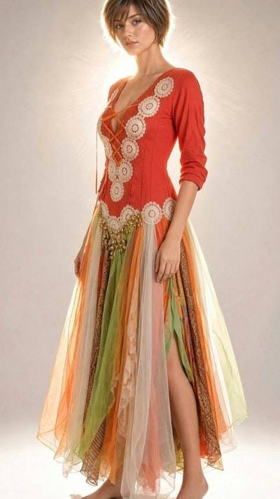Alternate image for Handcrafted Bohemian dress with embellished bodice and multi-panel Skirt