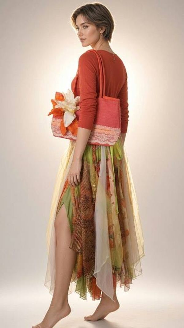 Alternate image for Handcrafted Bohemian dress with embellished bodice and multi-panel Skirt