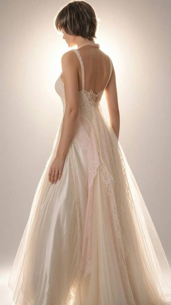 Alternate image for Ethereal lace and tulle A-Line wedding gown with plunging neckline lace up front
