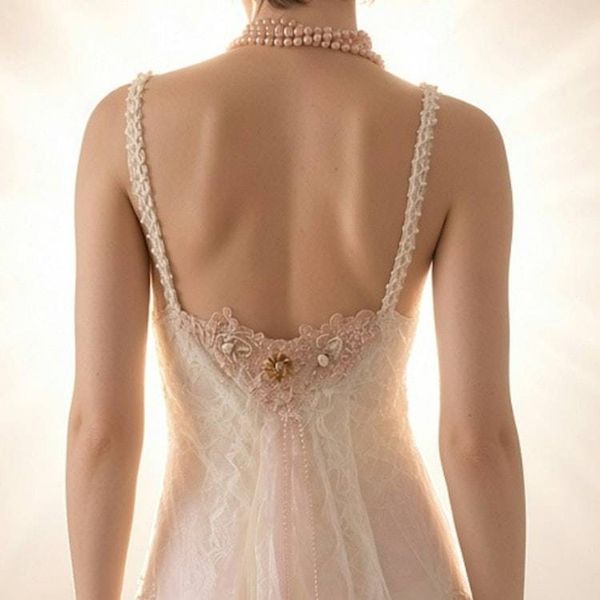 Alternate image for Ethereal lace and tulle A-Line wedding gown with plunging neckline lace up front
