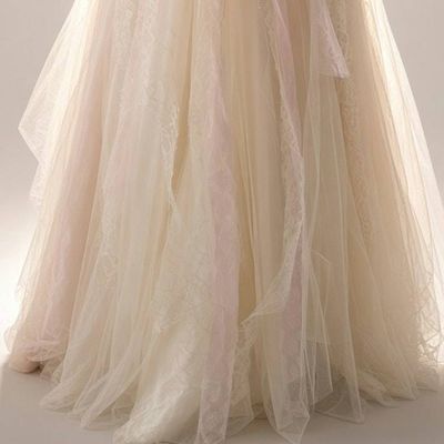 Alternate image for Ethereal lace and tulle A-Line wedding gown with plunging neckline lace up front
