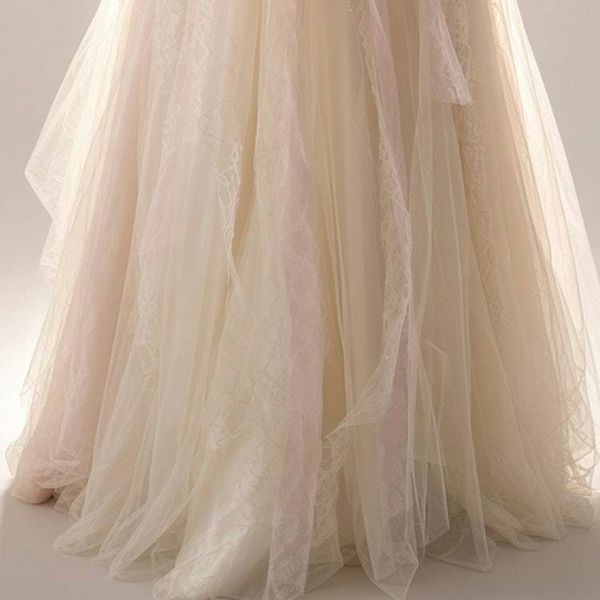 Alternate image for Ethereal lace and tulle A-Line wedding gown with plunging neckline lace up front