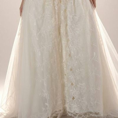 Alternate image for Ethereal lace and tulle A-Line wedding gown with plunging neckline lace up front