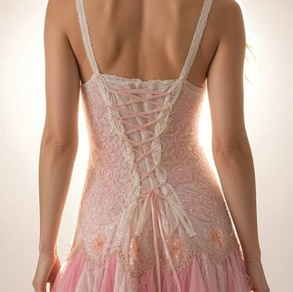 Alternate image for Handcrafted Romantic Lace and Tulle Dress in Ivory and Pink