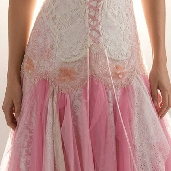 Alternate image for Handcrafted Romantic Lace and Tulle Dress in Ivory and Pink