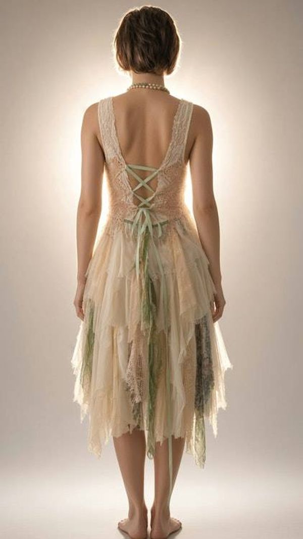 Alternate image for Handcrafted Bohemian Crochet Forest colors Asymmetrical Dress