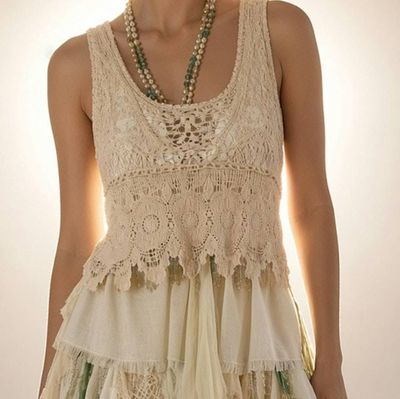 Alternate image for Handcrafted Bohemian Crochet Forest colors Asymmetrical Dress