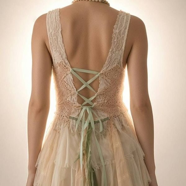 Alternate image for Handcrafted Bohemian Crochet Forest colors Asymmetrical Dress
