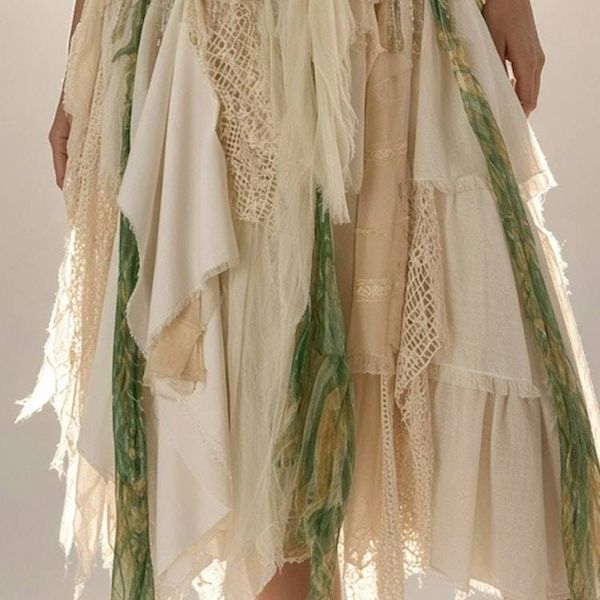 Alternate image for Handcrafted Bohemian Crochet Forest colors Asymmetrical Dress