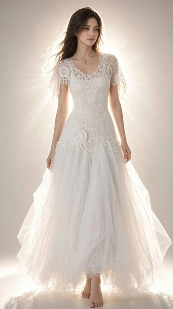 Alternate image for Ethereal white lace, tulle and crochet Bohemian wedding gown