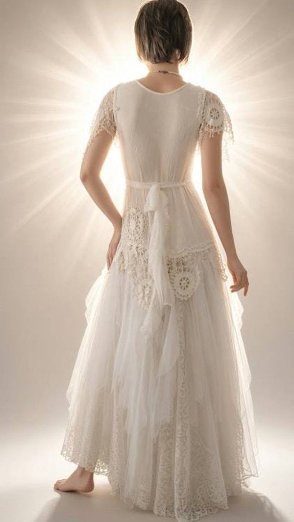 Alternate image for Ethereal white lace, tulle and crochet Bohemian wedding gown