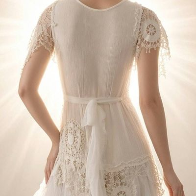 Alternate image for Ethereal white lace, tulle and crochet Bohemian wedding gown