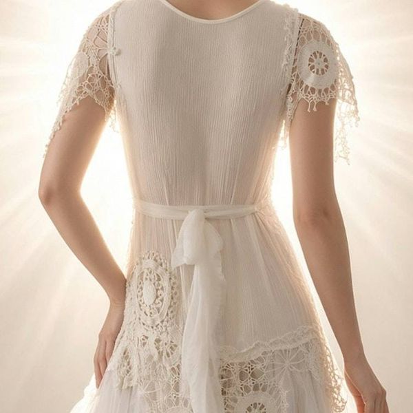 Alternate image for Ethereal white lace, tulle and crochet Bohemian wedding gown