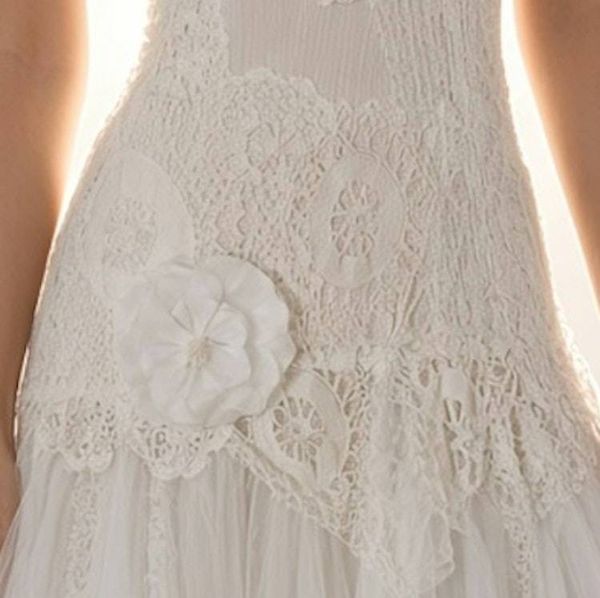 Alternate image for Ethereal white lace, tulle and crochet Bohemian wedding gown