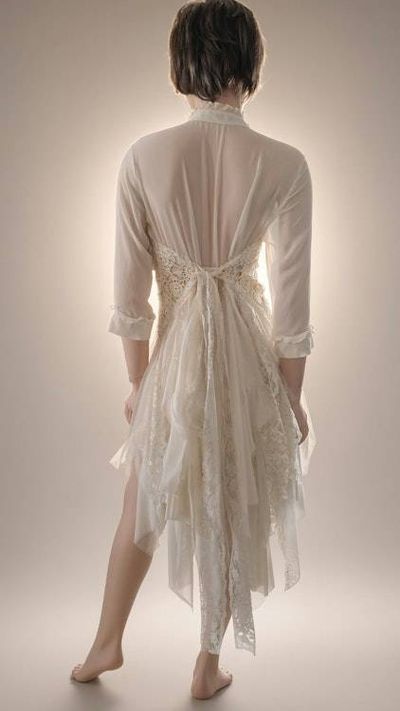 Alternate image for Ethereal Hand-Embellished Ivory Lace Overlay Dress with Handkerchief Hem