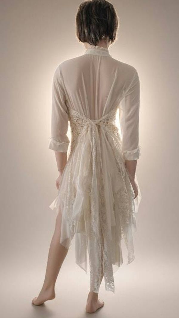 Alternate image for Ethereal Hand-Embellished Ivory Lace Overlay Dress with Handkerchief Hem
