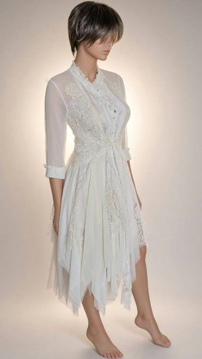 Alternate image for Ethereal Hand-Embellished Ivory Lace Overlay Dress with Handkerchief Hem
